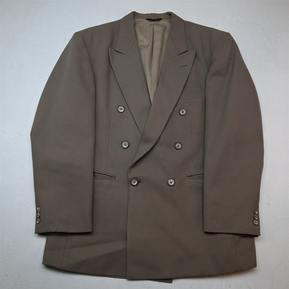 Vtg Mens Double Breasted 40R Beige Khaki Wool Mens Blazer Suit Jacket Sport Coat